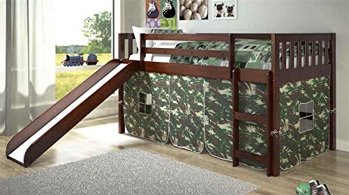 Twin Mission Low Loft with Slide - Cappuccino with Camo Tent