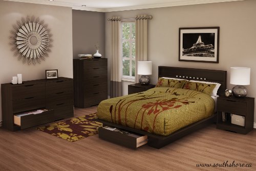 South Shore Trinity Collection Platform Bed with Drawer, Mocha