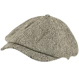 New Herringbone Distress Newsboy Cabby Driver Cap Hat * Black - Medium