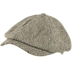 New Herringbone Vintage Frayed Distressed Newsboy Cabby Driver Cap Hat * Black - Medium