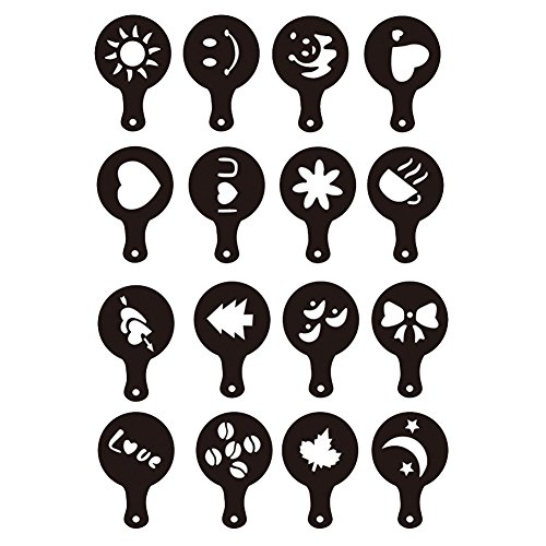 Sealike 2015 New Coffee Stencils Latte Art Template Cappuccino Art Stencils Pack of 16 with Stylus