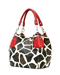 Red Large Vicky Giraffe Print Faux Leather Satchel Bag Handbag Purse