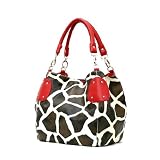 Red Large Vicky Giraffe Print Faux Leather Satchel Bag Handbag Purse ~ Sarahs Boutique