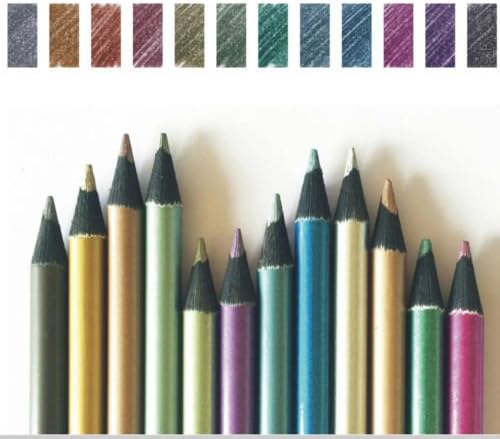 New Black Wood Metallic Colored Drawing Pencils 12 Colors Sketching Drawing, Art Suplies