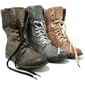 New Womens Tall Military Lace Up Army Flat Ankle Boots Sz 3-8