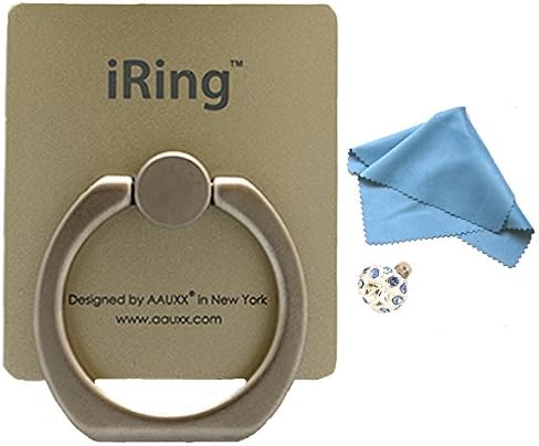 iRing Bundle (Gold) - Universal Masstige Ring Grip/Stand Holder for any Smart Device - Free Dust Plug &amp; Microfiber Cleaning Cloth Included