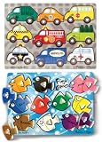 Melissa & Doug Fish Colors and Vehicles Mix n' Match Peg Puzzle Bundle