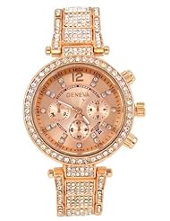 Rose Gold Ladies Geneva Acrylic Band Crystal Watch