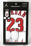 Nike Jordan 3 Piece Infant New Born Baby Lap Shoulder Bodysuit, Booties and Cap; 0-6 Months; White with “Jordan 23″ Letters; 3 Piece Set; New 51yiI7aLcKL. SL160 Nike Jordan Jumpman23 Script Newborn 5 Piece Jersey Set, 2 Newborn Onesie/Bodysuit, 2 pair Booties, 1 hat Red/Black