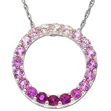 14k White Gold Lab Created Shades of Pink Sapphire Circle Pendant