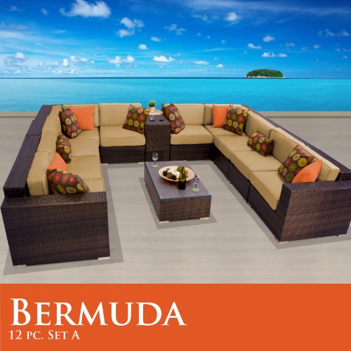 Bermuda 12 Piece Outdoor Wicker Patio Furniture Set 12A Sand (^o