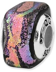 Sterling Silver Purple Square Dichroic Glass Charm Bead Fits Pandora Chamilia Biagi Bracelet