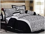 Queen Size Imperial 7 Piece Black / White Zebra Style Comforter Set