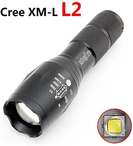 ustopfire A100 High Powered Handheld Flashlight,CREE XM-L2 1000LM Portable LED Tactical Flashlight,Adjustable Focus Tac Light, Water Resistant Torch for Camping, Hiking
