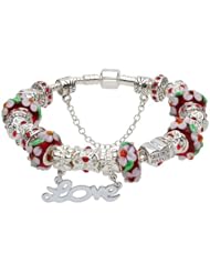 White flower red murano glass beads LOVE dangle charm European complete beaded 2013 new arrivals silver plated bracelets compatible with Pandora Jewelry