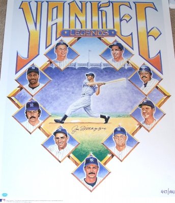 Joe Dimaggio Autographed New York Yankees Legends 25x32 Lithograph by Ron Lewis