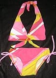 Girls 4-6X 2-Piece Swimsuit Halter - Pink/Diagonal Multi