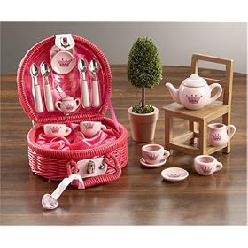Click here to buy BEST SELLER! Mini Porcelain Little Princess Toy Tea Set in Wicker Basket..