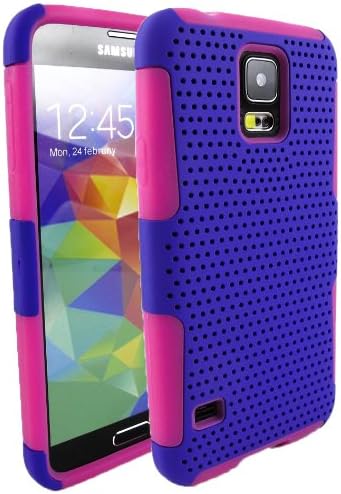 myLife Indigo and Bright Pink - Perforated Mesh Series (2 Layer Neo Hybrid) Slim Armor Case for the NEW Galaxy S5 (5G) Smartphone by Samsung (External Rubberized Hard Shell Mesh Piece + Internal Soft Silicone Flexible Gel)