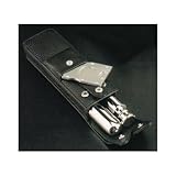 IMAGE OF Cigar Cutter, Flask, Cigar Holder, Stainless Steel & Black Leather Case, Tarnish Proof