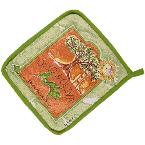 2 Colorful European designs Kitchen potholders pot holders, Olive Oil Olio di Oliva by Sisson