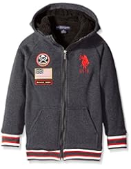 Apparel: U.S. Polo Assn. Big Boys Sherpa Lined Zip Up Fleece Hooded Jacket, Dark Heather Gray, 10/12 - US Polo Association Boys 8-20