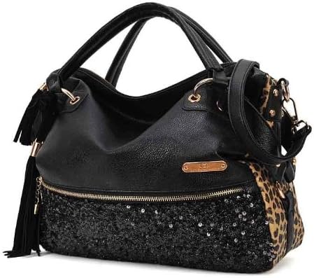 Fashion Women Handbag Tote Pu Clutch Lady Sexy Cool Lux Punk Leopard Sequin Bag