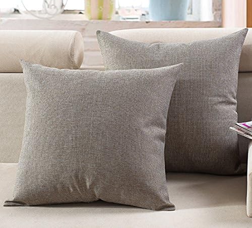 Cotton/Linen Blend Solid Square Euro Throw Pillow Cover Case, Decorative Pillowcase - 16" x 16", Grey