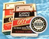 2 Original CASINO ROYALE Kartendecks + DEALER BUTTON aus massiver Bronze