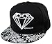 Alwin Graphic Diamond Hiphop Dancing Baseball Cap Hipster Floral Brim Sunhat Black