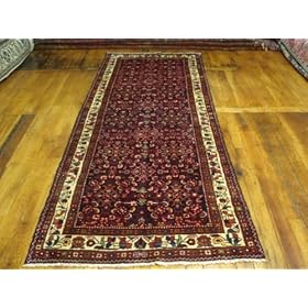 3'9 x 9'11 Navy Blue Persian Hand Knotted Wool Hossainabad Runner Rug