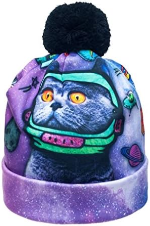 CHIC Women Men 3D Beanie Cap Unisex Galaxy Cat Print Fashion Winter Hat