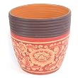 Handmade Decorative Ceramic Flower Pot / Jar With Striking Red Floral Designs