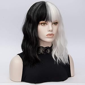 Short Black And White Wig Short Wavy Half Black And Half White