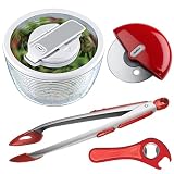 51yjZabMQOL. SL160  Zyliss Smart Touch Salad Spinner 4 6 Servings (WHITE) + Zyliss Cook n Serve Tongs (RED) + Zyliss 5 Way Opener (RED) + FREE Zyliss Palm Held Pizza Slicer (RED)