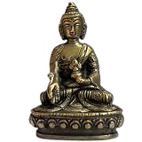Sitting Medicine Buddha Sculpture Meditating Handmade Brass Statue from India 10.16 x 5.08 x 6.99 cms
