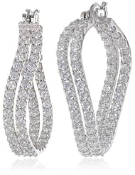 Platinum Plated Sterling Silver Simulated Diamond Twisted Hoop Earrings (1.25" Diameter)