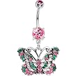 Green Pink Cz Montage Butterfly Belly Ring