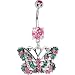 Green Pink Cz Montage Butterfly Belly Ring
