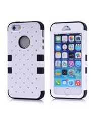 Wireless: Meaci? Iphone 5 5s(not for 5c) 3 in 1 Combo Hybrid Case Glitter/bling Studded Diamond Dual Layer Pc&silicone Protective Case (White&black Silicone) - Meaci