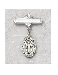 Solid .925 Sterling Silver Oval Miraculous Medal, Virgin Saint Mary, Immaculate Conception Baby Pin Infant Baptism Communion Jewelry Charm New