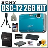 Sony Cybershot DSC-T2 8MP Digital Camera Blue and 2GB Deluxe Accessory Outfit - Sony ASONDSCT2LK1