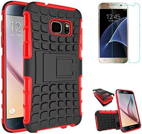 Galaxy S7 Case with Tempered Glass and Stylus,RUIHUI [Non-Slip][Perfect Fit][Stand Feature]Dual Layer Armor Defender Screen protective Case for Samsung Galaxy S7 (Red)