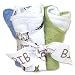 Blooming Bouquet Bib- 4-Pack Set: Cat Scatterprint Percale(1), Black/White Gingham Seersucker (1), Blue/Green Star Velour (1 Each); 10" X 13"