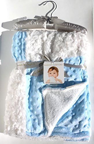 Blankets & Beyond Rosette and Dots Baby Blanket, Blue and White W/ Decorative Satin Hanger