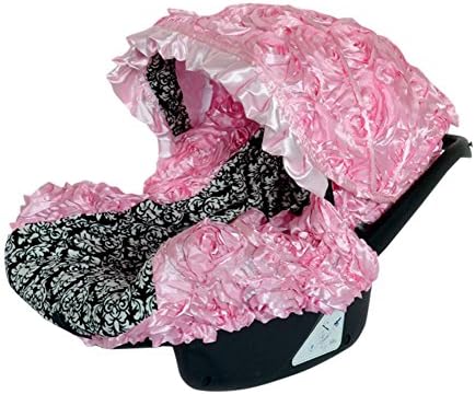 Infant Car Seat Cover with Silk Roses and Minky Fabric Lining (Pink)