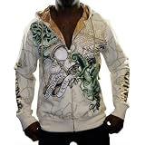 CHRISTIAN AUDIGIER Ed Hardy Platinum Pirate Mens Hoodie Hooded Sweatshirt