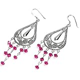 Sterling Silver Earrings with Pink CZ - Size: 68mm