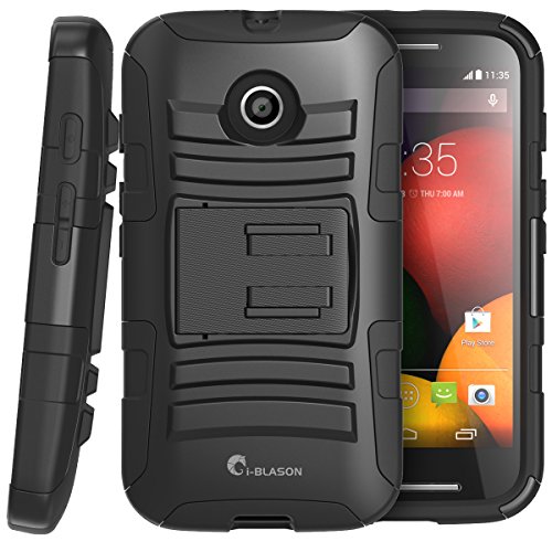 i-Blason Motorola Moto E Case - Prime Series Dual Layer Holster Case with Kickstand and Locking Belt Swivel Clip (XT 1021 2014 Version) (Black)