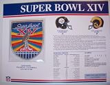 1979 Pittsburgh Steelers vs LA Rams NFL Super Bowl 14 (XIV) 1980 Terry Bradshaw MVP Willabee Ward Patch and Stat Panel Card